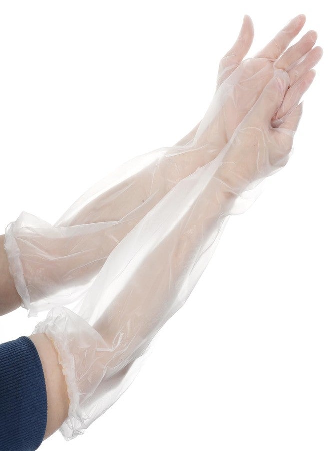 سيبا قفازات تنظيف سيبا للاستخدام مرة واحدة بأكمام طويلة، 10 قطع، مصنوعة من مادة البولي إيثيلين المقاوم للماء، أكمام واقية للذراعين، مناسبة للمطبخ وغسل الأطباق وتنظيف المنزل والبستنة، طول الكوع 17.72 بوصة، لون أبيض، أكمام طويلة جدًا - Image 1